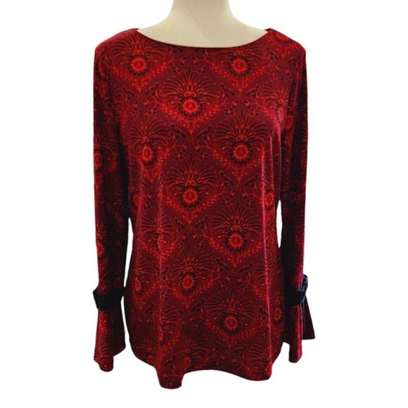 Charter Club Tie Sleeve Top Marooned Combo Size PL Flowers And Birds Printed - Picture 5 of 13